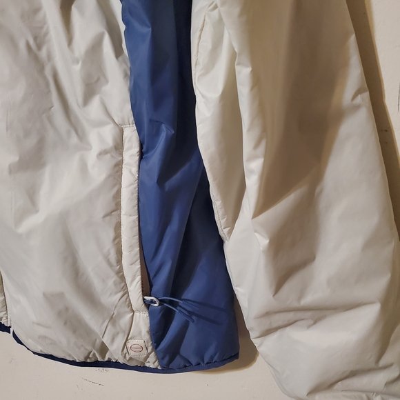 Marine Layer Mens Lightweight Varsity Puffer Jacket Large Beige Blue - Picture 2 of 6